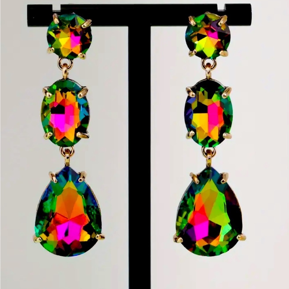 TEARDROP AND OVAL SHAPE LONG DANGLE EARRINGS ELEGANT LUXURY STYLE - Picture 5 of 5